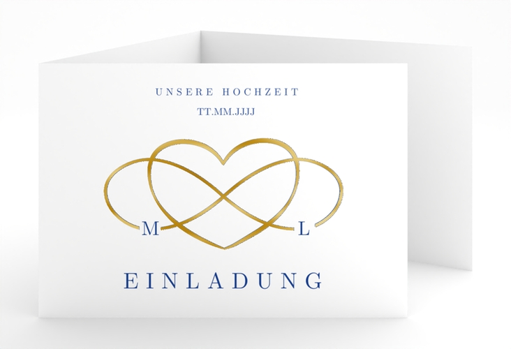 Hochzeitseinladung Infinity A6 Doppel-Klappkarte gold