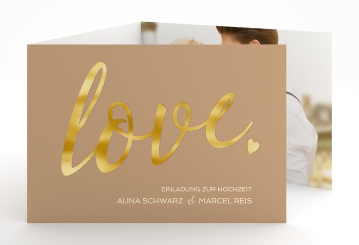 Hochzeitseinladung Glam A6 Doppel-Klappkarte gold