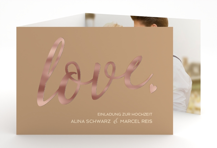 Hochzeitseinladung Glam A6 Doppel-Klappkarte rosegold