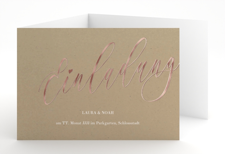 Hochzeitseinladung Kalligrafie A6 Doppel-Klappkarte rosegold