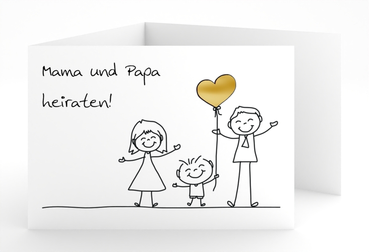 Hochzeitseinladung Family A6 Doppel-Klappkarte gold