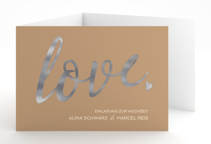 Hochzeitseinladung Glam A6 Doppel-Klappkarte silber