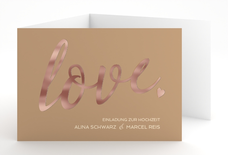 Hochzeitseinladung Glam A6 Doppel-Klappkarte rosegold