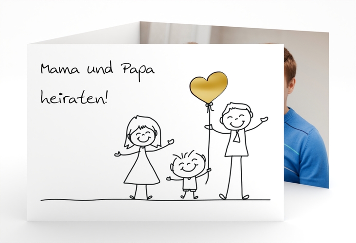 Hochzeitseinladung Family A6 Doppel-Klappkarte gold