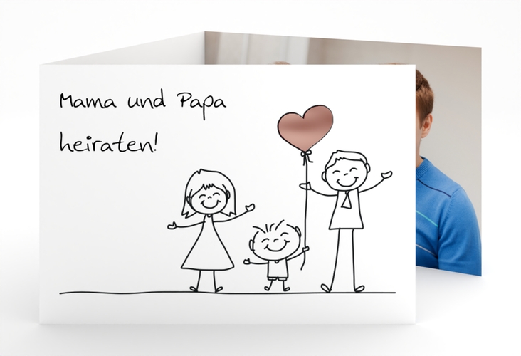 Hochzeitseinladung Family A6 Doppel-Klappkarte rosegold