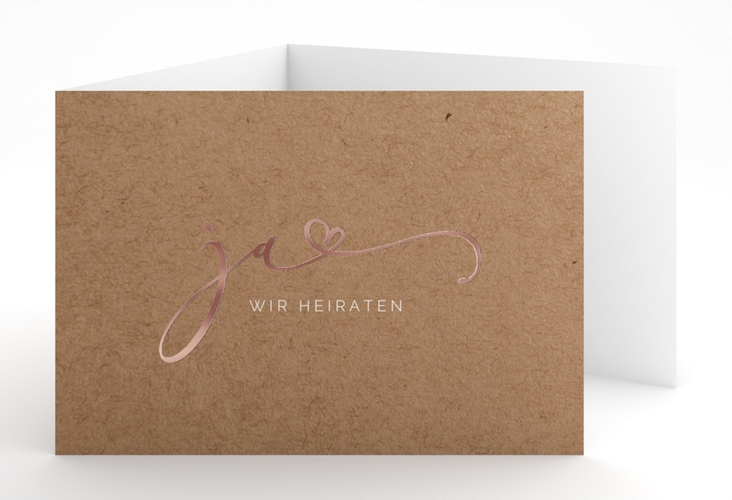 Hochzeitseinladung Jawort A6 Doppel-Klappkarte rosegold modern minimalistisch mit veredelter Aufschrift