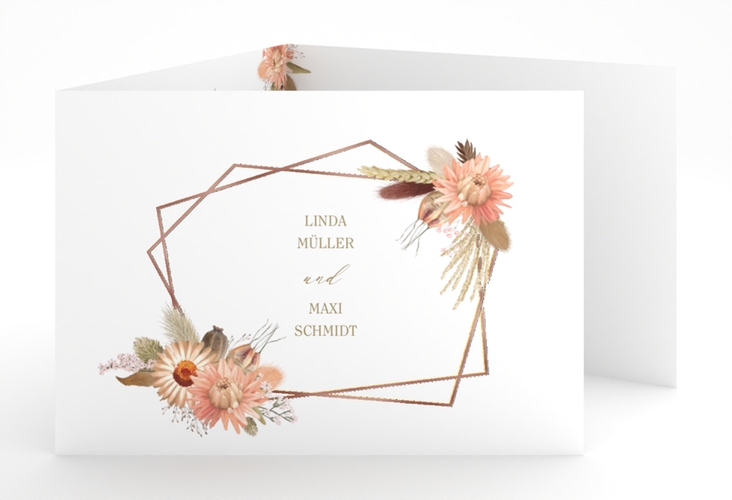 Hochzeitseinladung Strohblume A6 Doppel-Klappkarte rosegold