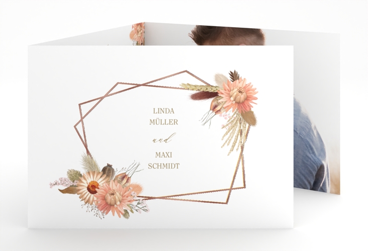 Hochzeitseinladung Strohblume A6 Doppel-Klappkarte rosegold