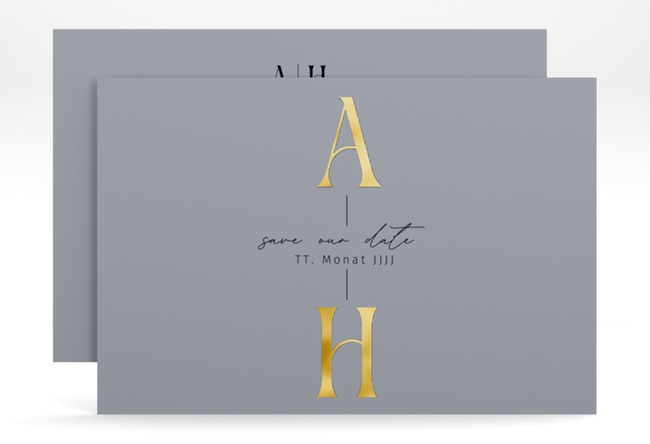 Save the Date-Karte Lebensbund A6 Karte quer gold mit veredelbaren Initialen