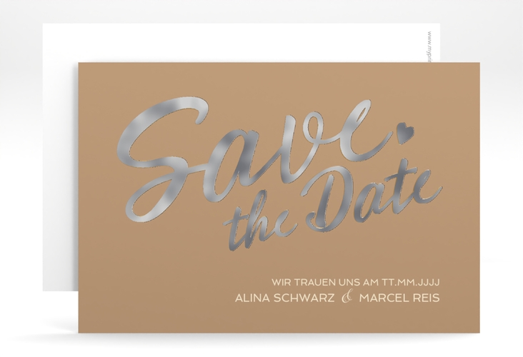 Save the Date-Karte Glam A6 Karte quer silber