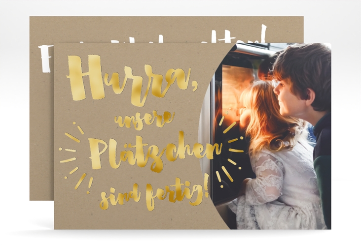 Weihnachtskarte Plätzchen A6 Karte quer gold für Weihnachtsgrüße mit Familienfoto