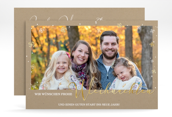 Weihnachtskarte Weihnachtsgruß A6 Karte quer gold für Weihnachtsgrüße mit Familienfoto