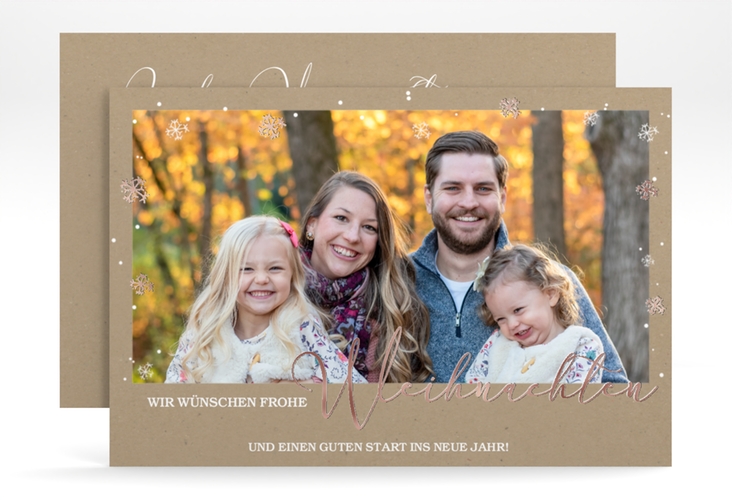 Weihnachtskarte Weihnachtsgruß A6 Karte quer rosegold für Weihnachtsgrüße mit Familienfoto