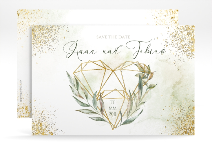 Save the Date-Karte Heartfelt A6 Karte quer gold mit Diamanten im Geometric Design