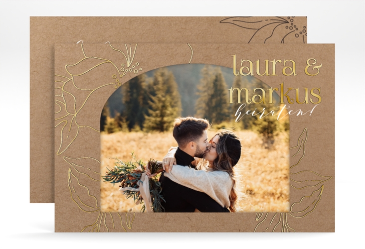 Save the Date-Karte Alpenblume A6 Karte quer gold