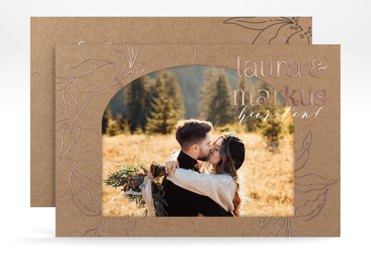 Save the Date-Karte Alpenblume A6 Karte quer rosegold