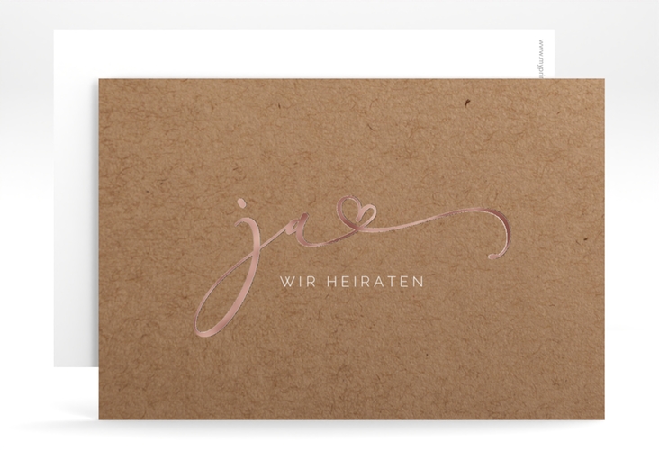 Save the Date-Karte Jawort A6 Karte quer rosegold modern minimalistisch mit veredelter Aufschrift