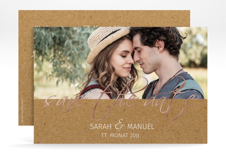 Save the Date-Karte Big Picture A6 Karte quer rosegold mit Foto des Brautpaars