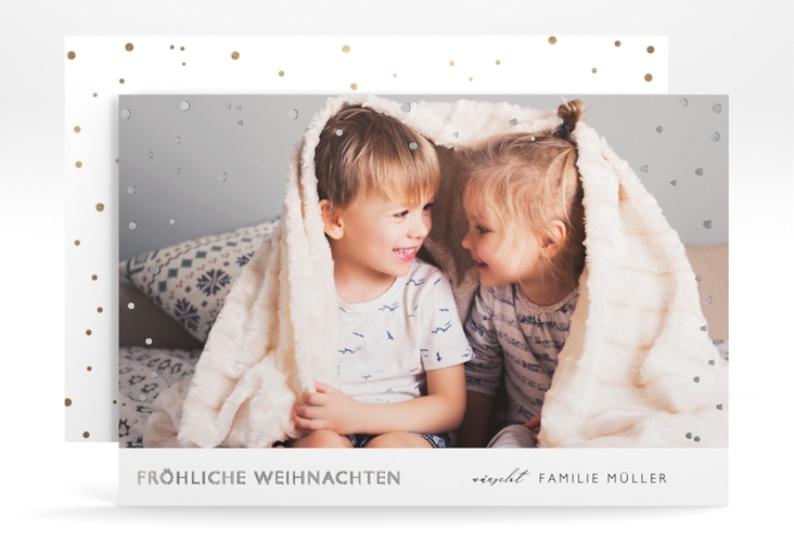 Weihnachtskarte Zeit A6 Karte quer silber für Weihnachtsgrüße mit Familienfoto