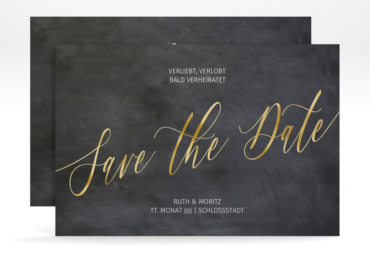 Save the Date-Karte Chalkboard A6 Karte quer gold mit Folienveredelung