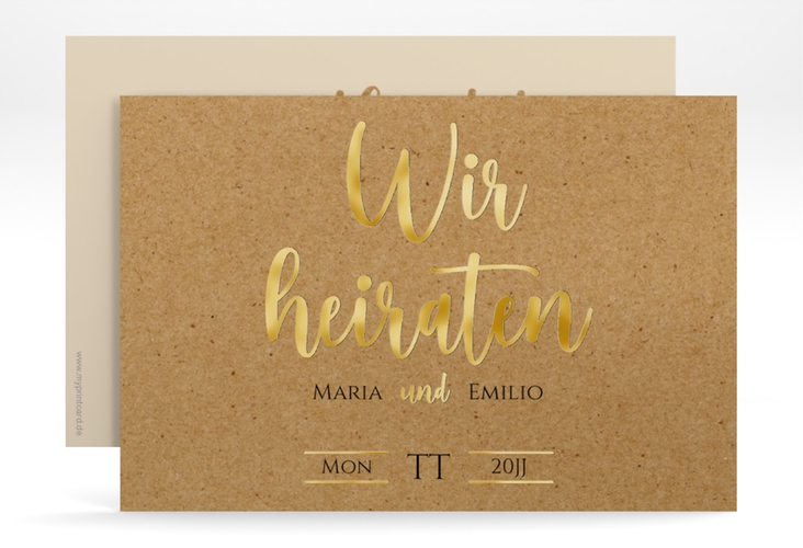 Save the Date-Karte Noble A6 Karte quer gold mit elegantem Schriftzug