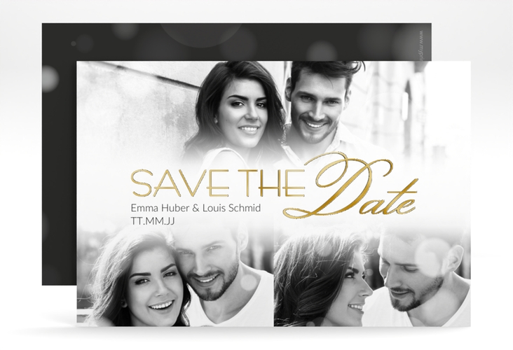 Save the Date-Karte Bokeh A6 Karte quer gold