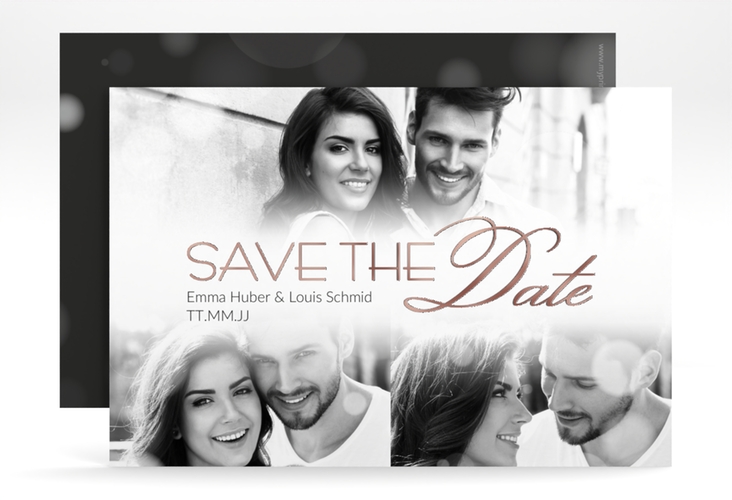 Save the Date-Karte Bokeh A6 Karte quer rosegold