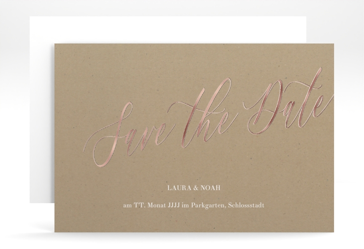 Save the Date-Karte Kalligrafie A6 Karte quer rosegold