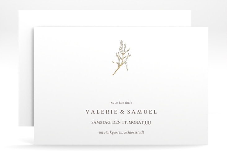 Save the Date-Karte Ivy A6 Karte quer gold minimalistisch mit kleiner botanischer Illustration