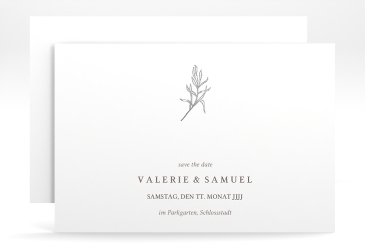 Save the Date-Karte Ivy A6 Karte quer silber minimalistisch mit kleiner botanischer Illustration