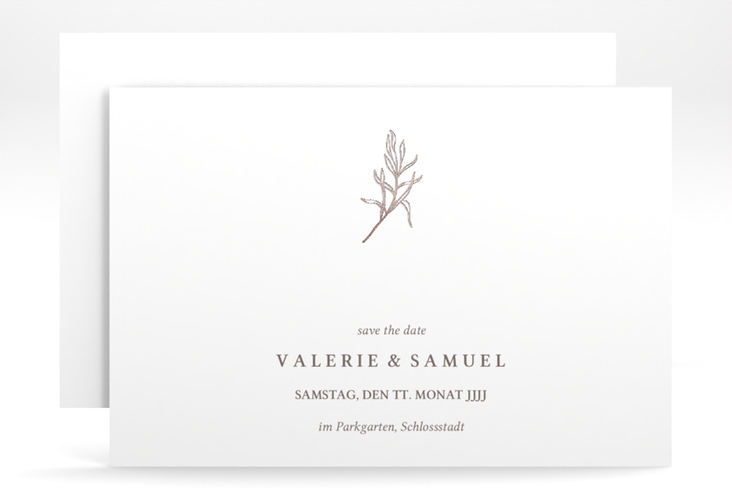 Save the Date-Karte Ivy A6 Karte quer rosegold minimalistisch mit kleiner botanischer Illustration