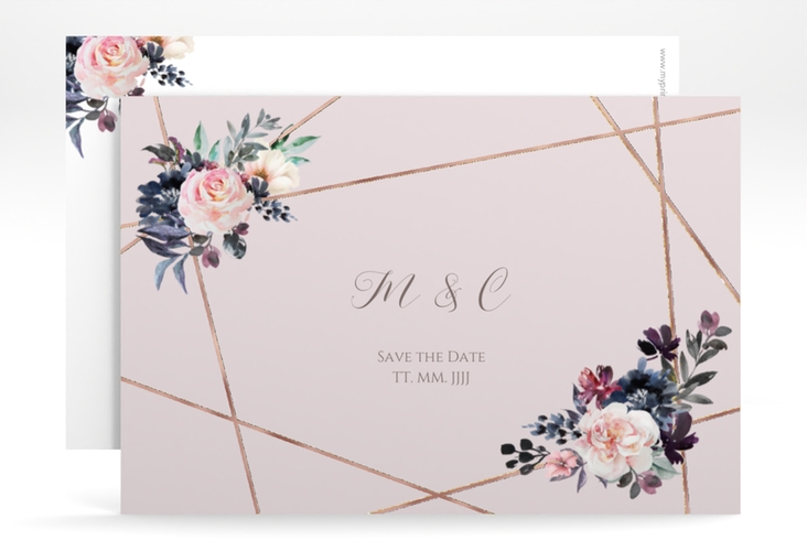 Save the Date-Karte Azalie A6 Karte quer rosegold