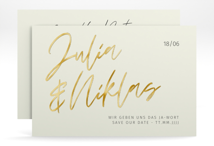 Save the Date-Karte Einfachheit A6 Karte quer gold mit modernem Schriftzug