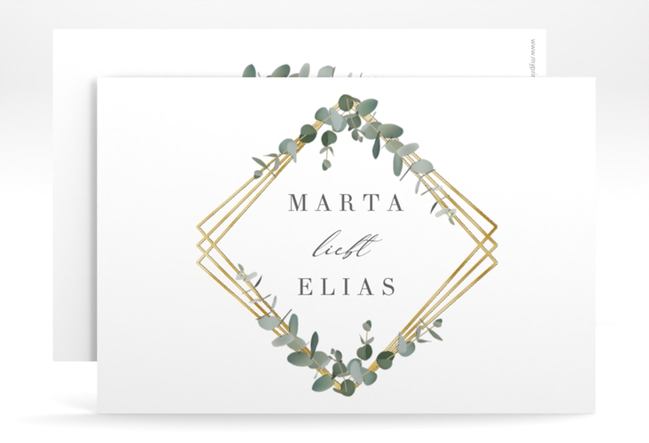 Save the Date-Karte Eukalyptus A6 Karte quer gold