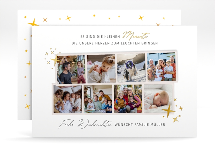 Weihnachtskarte Familienmomente A6 Karte quer gold für Weihnachtsgrüße mit Familienfoto