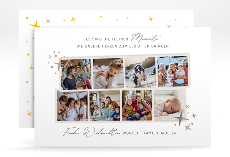 Weihnachtskarte Familienmomente A6 Karte quer silber für Weihnachtsgrüße mit Familienfoto