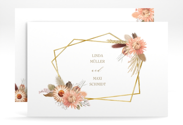 Save the Date-Karte Strohblume A6 Karte quer gold