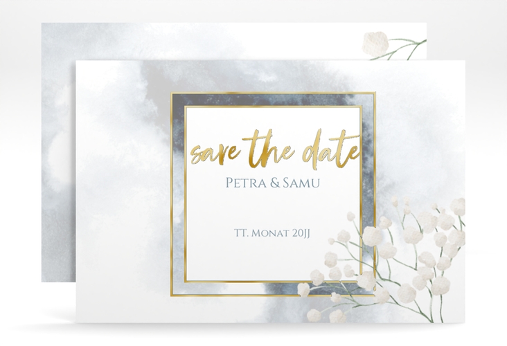 Save the Date-Karte Winter A6 Karte quer gold mit Schleierkraut