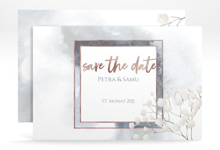 Save the Date-Karte Winter A6 Karte quer rosegold mit Schleierkraut