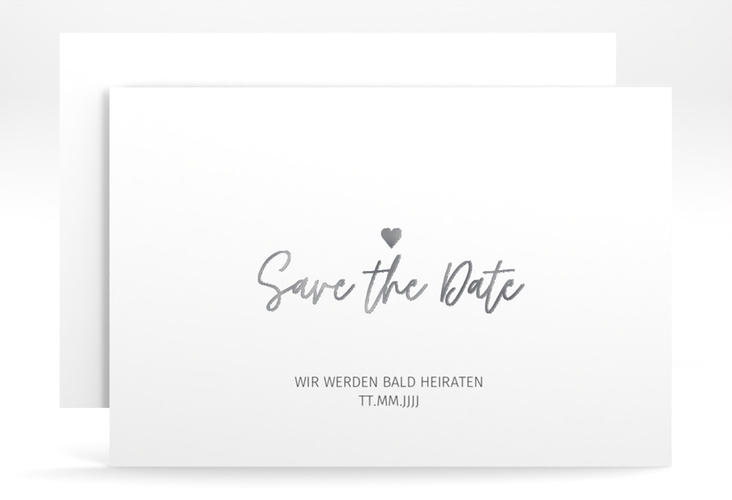 Save the Date-Karte Herzschlag A6 Karte quer silber schlicht und elegant mit Herzchen