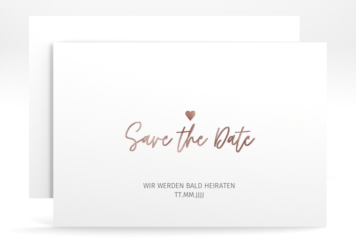 Save the Date-Karte Herzschlag A6 Karte quer rosegold schlicht und elegant mit Herzchen