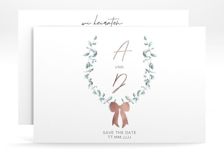 Save the Date-Karte Eucalypt Bow A6 Karte quer rosegold