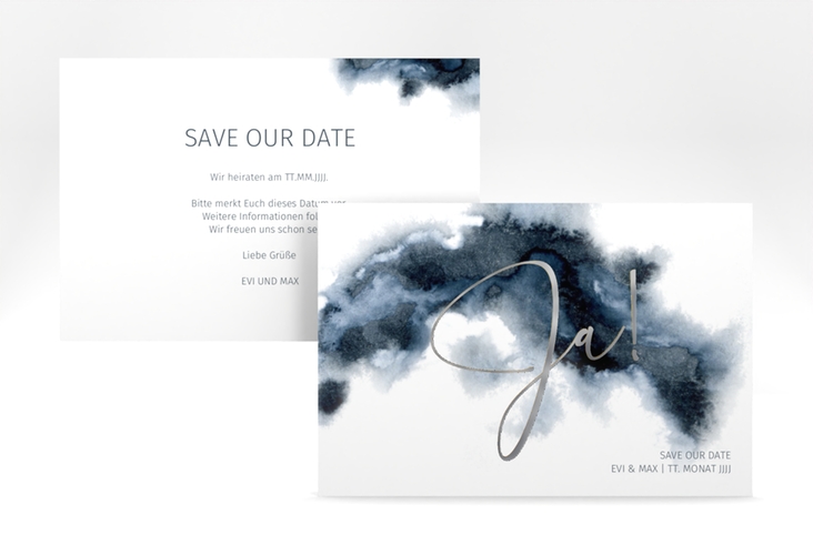 Save the Date-Karte Aquarellic A6 Karte quer silber