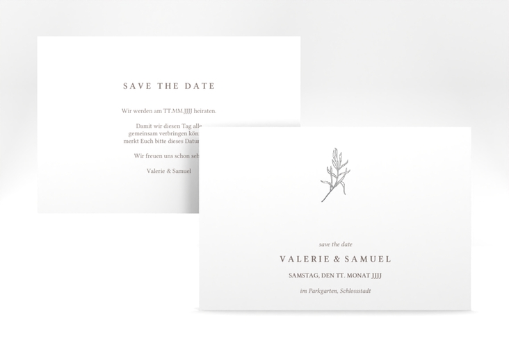 Save the Date-Karte Ivy A6 Karte quer silber minimalistisch mit kleiner botanischer Illustration