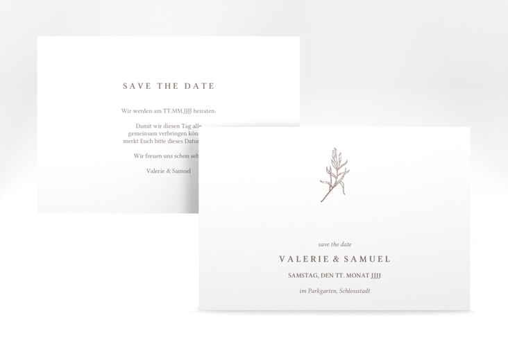 Save the Date-Karte Ivy A6 Karte quer rosegold minimalistisch mit kleiner botanischer Illustration