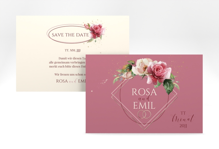 Save the Date-Karte Rosenbogen A6 Karte quer rosegold