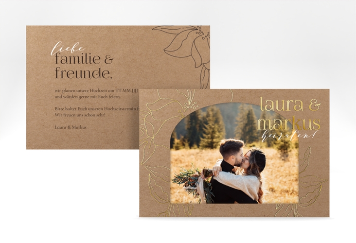 Save the Date-Karte Alpenblume A6 Karte quer gold