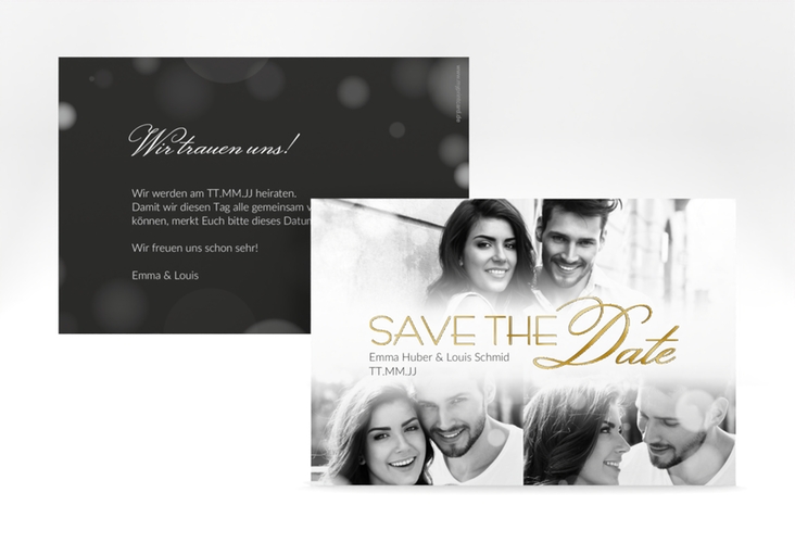 Save the Date-Karte Bokeh A6 Karte quer gold