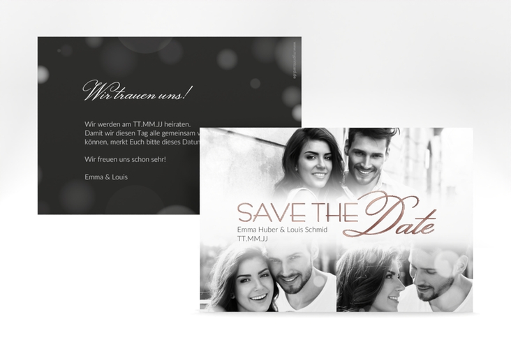 Save the Date-Karte Bokeh A6 Karte quer rosegold