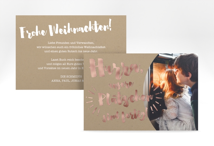 Weihnachtskarte Plätzchen A6 Karte quer rosegold für Weihnachtsgrüße mit Familienfoto